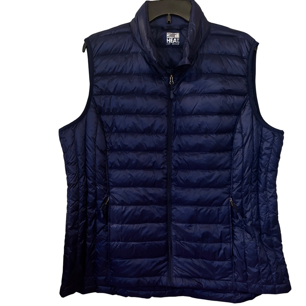 32 Degrees Heat Women's Puffer Vest XXL EUC Quilted Stand Up Collar Zipper Fromt